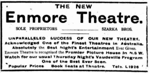 An advertisement for the theatre in the Freeman's Journal several years after its opening reflects its recent refurbishment into a cinema and vaudeville hall. 